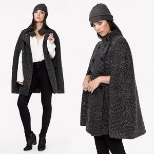 LOVE STITCH Charcoal Double Breasted Cape Coat S/M